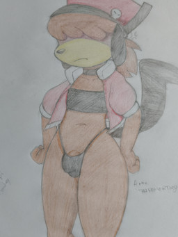 anthro biped bulge clothed clothed_anthro clothing detailed_bulge femboy fur genitals hair jacket looking_at_viewer male male_anthro penis penis_base pirate_hat red_clothing red_jacket red_topwear simple_background solo standing topwear wide_hips faremertiuy mentle_(youtuber) floppi_(mentle_xd) canid canine mammal absurd_res hi_res traditional_media_(artwork)