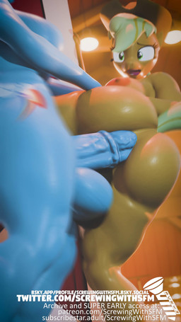 anal anal_penetration animal_genitalia animal_penis anthro areola balls biped blonde_hair blue_body breasts clothing cowboy_hat crossgender duo equine_genitalia equine_penis eyelashes ftg_crossgender fti_crossgender genitals gynomorph gynomorph/gynomorph gynomorph_penetrated gynomorph_penetrating hair hat headgear headwear intersex intersex/intersex intersex_penetrated intersex_penetrating nipples orange_body penetration penile penile_penetration penis pupils raised_leg sex smile thick_thighs screwingwithsfm friendship_is_magic hasbro my_little_pony applejack_(mlp) rainbow_dash_(mlp) equid equine mammal 3d_(artwork) 3d_animation 4k 9:16 absurd_res animated digital_media_(artwork) hi_res no_sound short_playtime webm