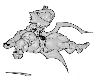 andromorph anthro anus big_teeth butt clothing crown eyeless female headgear intersex looking_at_viewer muscular muscular_andromorph muscular_intersex nipple_tape pasties presenting presenting_anus shortstack shortstack_andromorph shortstack_intersex simple_background smile solo tape underwear nsfuwu4 imp monochrome sketch
