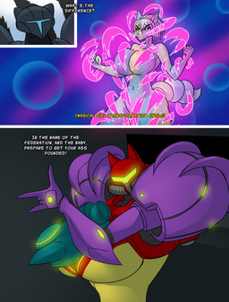 anthro dialogue duo female parody text transformation thebigbadwolf01 metroid nintendo sailor_moon_(series) star_fox dark_samus krystal_(star_fox) samus_aran canid canine fox mammal mephitid skunk absurd_res comic english_text hi_res