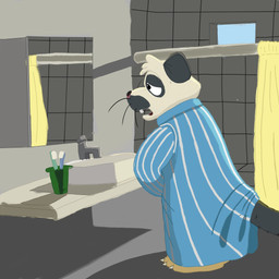 anthro bathrobe bathroom black_body clothing detailed_background male open_mouth robe solo standing white_body piothecloudrat cloud_rat mammal northern_luzon_cloud_rat rodent 1:1 2026 hi_res