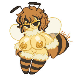 antennae_(anatomy) anthro areola arthropod_abdomen big_breasts biped breasts clothed clothing eyelashes featureless_crotch female footwear front_view gloves hair handwear mostly_nude narrowed_eyes nipples non-mammal_breasts simple_background socks solo white_background wings yellow_body matz_(pixiv) tarbee_(matz) arthropod bee hymenopteran insect 1:1 2023 digital_drawing_(artwork) digital_media_(artwork) pixel_(artwork) signature