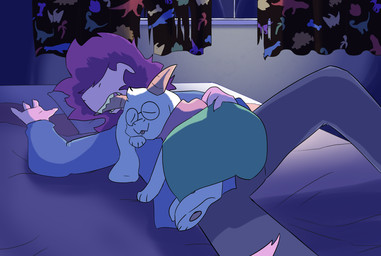 anthro bed bedding bedroom bite blep bottomwear clothed clothing cuddling curtains detailed_background duo eyes_closed eyewear female floppy_ears fully_clothed fur furniture glasses hair horn inside long_ears lying male male/female night pants paws pillow pink_hair robe scarf size_difference sleeping teeth tongue tongue_out torn_bottomwear torn_clothing torn_pants white_body white_fur window twopartpersons_(artist) deltarune undertale_(series) ralsei susie_(deltarune) bovid caprine darkner goat mammal scalie 2018 digital_media_(artwork)