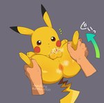 anal anthro anus balls blush bodily_fluids disembodied_hand duo feral first_person_view flaccid foreskin fur genitals human_pov interspecies male male/male penis pokephilia pov_hands small_balls small_penis spread_legs spreading sweat text wide_hips yellow_body yellow_fur dntks_4320 nintendo pokemon generation_1_pokemon human mammal pikachu pokemon_(species) censored hi_res japanese_text