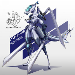 aircraft anthro breasts cockpit featureless_breasts featureless_crotch female fin grey_body gun helicopter helicopter_tail holding_object holding_weapon machine melee_weapon metallic_body not_furry nude nude_anthro nude_female open_mouth propeller ranged_weapon simple_background solo standing sword tail tail_fin thick_thighs vehicle weapon gun-modoki aeromorph living_aircraft living_helicopter living_machine living_vehicle absurd_res digital_media_(artwork) hi_res