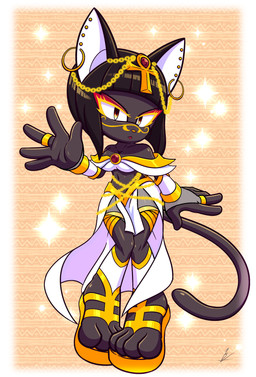 accessory big_breasts black_body black_fur black_hair bracelet breasts ear_piercing eyelashes female fur gold_(metal) hair hair_accessory jewelry piercing ring simple_background solo sparkles thick_thighs yellow_eyes xxkenthewolfxx sega sonic_the_hedgehog_(series) domestic_cat felid feline felis mammal absurd_res hi_res