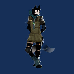 accessory anthro band-aid band-aid_on_knee band-aid_on_leg bandage bandaged_leg big_ears black_body black_fur boots clothing digitigrade dipstick_tail footprint footwear freckled_face freckles fur hands_behind_back heartagram kerchief knee_pads male markings medallion mole_(marking) neckerchief necktie neckwear overalls pawprint pie_cut_eyes pouch_(clothing) rim_light shoes short_overalls short_sleeves smile solo tail tail_markings toeless_boots toeless_footwear cerberussenn lee_sweeto_(cerberussenn) canid canine canis mammal wolf 1:1 absurd_res alpha_channel hi_res signature