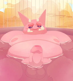 balls belly big_belly erection foreskin front_view genitals horn humanoid_genitalia humanoid_penis looking_at_viewer male male_humanoid moobs mouth_closed narrowed_eyes nude obese obese_humanoid obese_male overweight overweight_humanoid overweight_male partially_submerged penis pink_balls pink_body pink_ears pink_penis pink_skin purple_sclera solo white_horn yellow_eyes chocolateandmilk vincent_(chocolate-beverage) humanoid 2017 dated hi_res signature