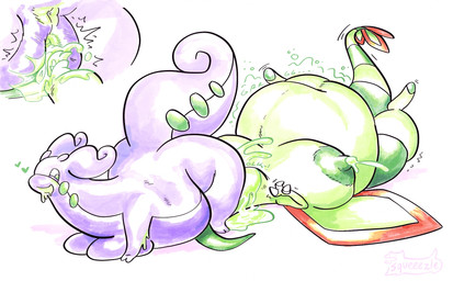 3_toes all_fours anthro anus areola big_breasts bodily_fluids breast_squish breasts claws cum cum_inflation cum_inside cunnilingus drooling duo ejaculation eyes_closed facesitting feet female female/female forked_tongue genital_fluids genitals glk green_areola green_body green_nipples green_vulva heart_symbol huge_breasts inflation lactating looking_at_another looking_back looking_back_at_another lying neck_bulge nipples nude on_back oral overweight purple_body raised_tail rumbling_stomach saliva sex shaking simple_background sitting_on_another slime_inflation spread_legs spreading squish tail toes tongue tongue_out trembling vaginal vaginal_fluids vaginal_squirting vulva white_background squeeezle nintendo pokemon flygon generation_3_pokemon generation_6_pokemon goodra pokemon_(species) hi_res painting_(artwork) watercolor_(artwork)