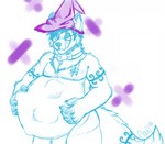 anthro belly big_belly clothing fluffy fluffy_tail hand_on_belly hat headgear headwear male male_pred squirming tail vore wizard_hat clovishusky ace_(acewolfy1996) canid canine canis mammal wolf 2016 signature