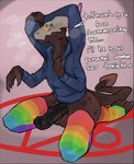 4_arms 4_eyes alternate_rainbow_pride_colors animal_genitalia animal_penis anthro balls black_balls black_body black_fur black_penis blue_clothing blue_sweater blue_topwear blush bone breath claws clothed clothing curved_horn demon dialogue english_text equine_genitalia equine_penis erection eyewear feet finger_claws fur furgonomics genitals glasses green_horn grey_background grey_claws happy hi_res horn kneeling leg_warmers leggings legwear lgbt_pride long_tail looking_at_viewer male medial_ring multi_arm multi_eye multi_limb multicolored_clothing multicolored_horn multicolored_leg_warmers multicolored_legwear multum neck_tuft panting pattern_clothing pattern_leg_warmers pattern_leggings pattern_legwear penis pince-nez purple_horn rainbow rainbow_clothing rainbow_leg_warmers rainbow_leggings rainbow_legwear redishdragie simple_background skull skull_head solo spade_tail steam striped_clothing striped_leg_warmers striped_leggings striped_legwear stripes summoning summoning_circle super_gay sweater tail talking_to_viewer text toe_claws toes topwear tuft two_tone_horn white_horn