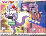 accessory bottomwear clothing female hair hair_accessory hair_ribbon purple_eyes purple_hair ribbons screencap screencap_background skirt kikerodz fifi's_fury tiny_toon_adventures warner_brothers fifi_la_fume mammal mephitid skunk