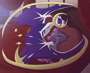 ambiguous_gender anthro bat_wings bed big_wings blue_body closed_smile duo eyes_closed furniture grey_body inside larger_ambiguous legless lying lying_on_bed membrane_(anatomy) membranous_wings mouth_closed on_bed on_side pillow size_difference sleeping smaller_ambiguous smile white_body winged_arms wings fuf nintendo pokemon generation_4_pokemon generation_7_pokemon legendary_pokemon lunala mismagius pokemon_(species) 2019 hi_res