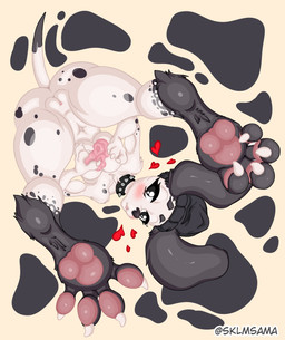 anthro big_breasts breast_squish breasts female hand_on_breast pawpads solo squish thick_thighs wide_hips canid canine canis dalmatian domestic_dog mammal hi_res