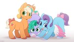 accessory blue_eyes bow_(feature) bow_ribbon female feral furgonomics green_eyes group horn ribbons simple_background tail tail_accessory tail_bow tail_ribbon trio white_background wings higglytownhero hasbro mlp_g5 my_little_pony mythology glory_(mlp_g5) peach_fizz_(mlp) seashell_(mlp) earth_pony equid equine horse mammal mythological_creature mythological_equine pegasus pony unicorn