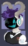 anthro antlers black_tie_(suit) blue_hair bow_tie clothing hair horn machine male screen screen_face smile solo suit furbydemonic fuse_(analogpentium) deer hybrid mammal protogen absurd_res bust_portrait digital_media_(artwork) hi_res pixel_(artwork) portrait watermark