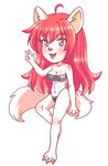 anime_style breasts chibi claws clothing cute_fangs fangs female fluffy fluffy_tail fur gesture hair hand_gesture long_hair long_tail nails navel one-piece_swimsuit open_mouth paws pink_eyes pink_hair pink_nose simple_background sitting smile solo swimwear tail teeth translucent translucent_clothing translucent_swimwear v_sign white_body white_fur red_folt gris_swimsuit meme_clothing artemis_tsukino domestic_cat felid feline felis mammal hi_res meme