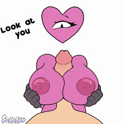 big_breasts bodily_fluids breast_play breasts cum cum_on_breasts degradation dialogue dominant dominant_female duo erection female female_on_human first_person_view genital_fluids genitals hair huge_breasts male male/female male_pov nipples not_furry penile penis sex solo_focus titfuck sodaduv heather_(hornycreature) algeian_(race) human humanoid mammal shape_head 1:1 animated no_sound short_playtime video