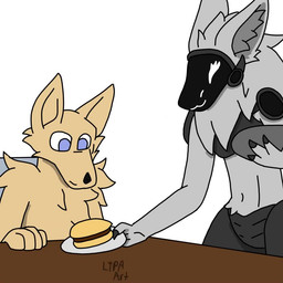 anthro butt_slap duo female food humor machine male sexual_harassment simple_background slap spanking white_background ltpa_art canid canine fennec_fox fox mammal protogen true_fox 1:1 animated short_playtime sound video