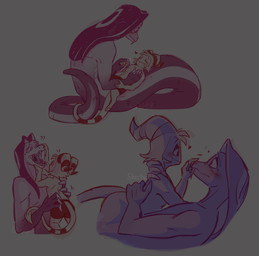 apode blush body_hair boxers_(clothing) boxers_only clothed clothing crows_feet duo eye_contact eyes_closed fangs freckled_face freckles gradient_tail grey_background happy_trail horn legless looking_at_another looking_into_mouth lying male male/male motion_lines nervous nose_touch on_back open_mouth pseudo_hair ribs romantic romantic_couple scales serpentine sharp_teeth simple_background size_difference skinny slightly_chubby smile tail teeth topless underwear underwear_only lizards0ck hazbin_hotel hellaverse helluva_boss moxxie_(helluva_boss) sir_pentious_(hazbin_hotel) demon draconcopode imp naga reptile scalie snake colored_sketch digital_media_(artwork) hi_res multiple_scenes sketch watermark