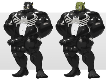 bald balls barazoku belly biceps big_muscles big_penis black_body black_clothing black_skinsuit bodysuit clothing ear_piercing ear_ring erection feet genitals green_body green_skin humanoid_genitalia humanoid_penis humanoid_pointy_ears jewelry male musclegut muscular muscular_male not_furry overweight pecs penis piercing pointy_ears pose ring_piercing simple_background skinsuit solo superhero superhero_costume teeth thick_thighs tight_clothing tusks white_background cxcxxcxxxx marvel venom_(marvel) humanoid orc symbiote absurd_res digital_media_(artwork) hi_res