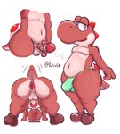 anthro anus belly between_legs big_butt boots bulge butt clothing derpy ejaculation footwear genitals linking_lip looking_at_viewer male masturbation navel penis presenting presenting_hindquarters puffy_anus shoes solo stare lavir mario_bros nintendo humanoid red_yoshi yoshi