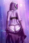 armor butt clothing female gloves handwear headgear heart_symbol helmet hood looking_back not_furry panties purple_body purple_skin rear_view simple_background solo underwear undressing smutbase bioware electronic_arts mass_effect tali'zorah alien alien_humanoid humanoid quarian 2017 digital_media_(artwork) signature