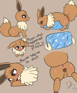 animal_genitalia animal_vulva anus big_eyes blush bodily_fluids canine_genitalia canine_vulva dipstick_tail female feral genital_fluids genitals grinding markings masturbation pawpads pillow pillow_humping pink_pawpads rubbing tail tail_markings tongue tongue_out vaginal_fluids vulva diwzay3 nintendo pokemon mussi eevee generation_1_pokemon pokemon_(species) hi_res