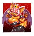 2023 5_fingers anthro bat bowsette_meme breasts breath_powers claws cleavage clothed clothing cosplay crossover crossover_cosplay crown elemental_manipulation eyeshadow female fingers fire fire_breathing fire_manipulation fur headgear legwear leotard lipstick makeup mammal mario_bros meme michiyoshi narrowed_eyes nintendo orange_body orange_skin rouge_the_bat sega simple_background smile solo sonic_the_hedgehog_(series) strapless_clothing strapless_leotard super_crown white_body white_fur