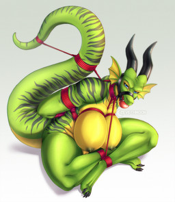 4_toes all_fours angry anthro arms_tied ball_gag bdsm big_breasts blue_eyes bondage bound breast_bondage breasts claws eyelashes feet female fully_bound gag gagged genitals green_body green_scales half-closed_eyes hands_behind_back harness harness_ball_gag harness_gag horn huge_breasts legs_tied looking_at_viewer multicolored_body multicolored_scales muzzle_(object) narrowed_eyes nipples non-mammal_breasts non-mammal_nipples nude nude_anthro nude_female open_mouth open_mouth_gag predicament_bondage restraints rope rope_bondage rope_harness scales simple_background solo stripes submissive submissive_anthro submissive_female tail tail_bondage tail_tied teeth text toe_claws toes vulva white_background yellow_body yellow_scales zeveth mythology adhara dragon mythological_creature mythological_scalie scalie wingless_dragon artist_name hi_res