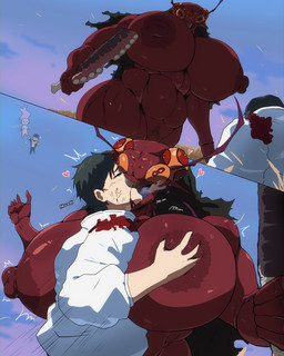 abs ambiguous_gender anthro areola big_breasts big_muscles black_hair blood blood_on_clothing blush blush_lines bodily_fluids breast_grab breasts clothed clothed_male clothing duo erect_nipples female flying genitals gesture hair hand_gesture hand_on_breast heart_eyes heart_symbol holding_melee_weapon holding_object holding_sword holding_weapon huge_breasts huge_muscles huge_thighs hyper hyper_breasts hyper_muscles hyper_thighs kissing light light-skinned_male male melee_weapon multi_eye muscular nipples proud pubes red_body short_hair steamy_breath sunlight surprise_kiss sword thick_thighs thumbs_up torn_clothing vein veiny_mouth vulva weapon catgendo22 asian_mythology east_asian_mythology japanese_mythology jujutsu_kaisen mythology kurourushi ryu_ishigori uro_takako yuta_okkotsu arthropod blattodean cockroach human insect mammal monster yokai absurd_res hi_res