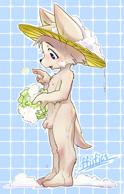 anthro balls bath bathing blush bubble flaccid foreskin genitals humanoid_genitalia humanoid_penis male nipples nude penis solo young young_anthro young_male ffjjfjci canid canine canis domestic_dog mammal hi_res