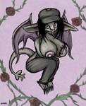 anthro bat_wings big_breasts black_hair breast_grab breasts clothing cupping_breasts exposed_breasts female hair hand_on_breast hat headgear headwear huge_breasts membrane_(anatomy) membranous_wings short_stack smile solo tail wings noxdec deadlock valve ivy_(deadlock) gargoyle humanoid hi_res