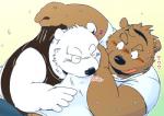 anthro blush clothing duo eyes_closed humanoid_hands kemono male male/male overweight overweight_male shirt simple_background topwear n_gata21 bear mammal polar_bear ursine 2016 low_res