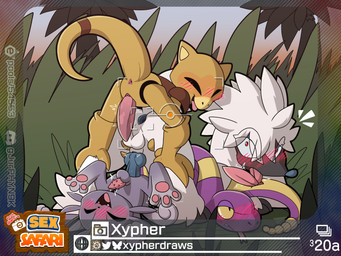 2_penises anal anal_penetration animal_genitalia animal_penis anthro anus anus_focus balls blue_nose blush blush_lines bodily_fluids camera_hud camera_view canine_genitalia canine_penis coiling emanata erection feline_genitalia feline_penis fellatio feral foursome from_behind_position fur gangbang gaping gaping_anus genital_fluids genitals grass group group_sex hair hemipenes interspecies looking_at_viewer male male/male multi_genitalia multi_penis nude open_mouth oral orgasm_face palm_tree penetration penile penis perching_position plant sex size_difference smaller_on_top smile tall_grass tree xypherdraws new_pokemon_snap nintendo pokemon pokemon_snap prof_blanc's_sex_safari abra alolan_form alolan_meowth ekans furfrou generation_1_pokemon generation_6_pokemon generation_7_pokemon mammal natural_furfrou pokemon_(species) regional_form_(pokemon) 2026 4:3 absurd_res digital_media_(artwork) hi_res