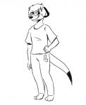 anthro bottomwear bulge clothed clothing eyewear fully_clothed glasses male pants shirt simple_background solo topwear white_background larretthekinkyferret associated_student_bodies timothy_montgomery mammal mustelid otter monochrome