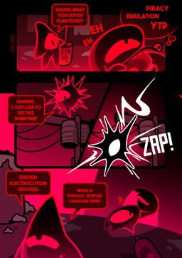 1_eye ambiguous_gender anthro beverage bubble_tea dialogue electricity electrocution group speech_bubble spikes spikes_(anatomy) text trio rem_phase clyde_(rem_phase) gino_(rem_phase) gorb_(rem_phase) aquatic arthropod asterozoan crab crustacean decapod demon echinoderm echinozoan malacostracan sea_urchin starfish 2025 absurd_res comic digital_media_(artwork) english_text hi_res