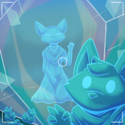 ambiguous_gender anthro camera_view clothed clothed_anthro clothing crystal dress duo gesture hand_gesture kneeling narrowed_eyes squint trapped_in_crystal v_sign waving vvipereonk tunic_(video_game) ruin_seeker the_heir_(tunic) canid canine fox mammal 1:1 hi_res signature