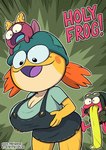 2_toes 4_fingers anthro big_breasts black_eyes blush breasts clothed clothing feet female fingers green_tongue hat headgear headwear male open_mouth orange_body surprise thick_thighs toes tongue wide_hips yellow_body garabatoz amphibia_(series) disney ivy_sundew polly_plantar sprig_plantar amphibian frog tadpole brother_(lore) brother_and_sister_(lore) sibling_(lore) sister_(lore)