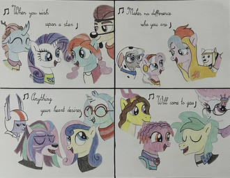 cosplay crossover_cosplay fake_nose female feral fur group horn male text voice_actor_joke white_body white_fur white_helmet wings young don2602 101_dalmatian_street 101_dalmatians 101_dalmatians:_the_series amphibia_(series) brandy_and_mr._whiskers buzz_lightyear_of_star_command disney dreamworks friendship_is_magic goof_troop hasbro kick_buttowski:_suburban_daredevil kim_possible mlp_g5 my_little_pony mythology penn_zero:_part-time_hero pepper_ann_(series) pixar primos tarzan_(disney) the_legend_of_tarzan the_lion_guard the_lion_king the_proud_family the_proud_family:_louder_and_prouder toy_story allura_(mlp) anne_boonchuy bonbon_(mlp) brandy_harrington cadpig cloudpuff_(mlp) cricket_green diamond_tiara_(mlp) jazz_hooves_(mlp) kerfuffle_(mlp) kick_buttowski kimberly_ann_possible kion_(the_lion_guard) luxxe_(mlp) lyra_heartstrings_(mlp) malina_(the_emperor's_new_groove) max_goof mira_nova ocellus_(mlp) penn_zero_(character) penny_proud pepper_ann_pearson queen_haven_(mlp) rarity_(mlp) rocky_riff_(mlp) ruby_jubilee_(mlp) sandbar_(mlp) silver_spoon_(mlp) tarzan_(character) tater_ramirez twitch_(mlp) canid canine canis changeling_(mlp) domestic_dog dragon earth_pony equid equine felid horse lagomorph leporid mammal mythological_creature mythological_equine mythological_scalie pantherine pegasus pomeranian pony rabbit scalie snow_leopard spitz unicorn comic crossover english_text hi_res traditional_media_(artwork)