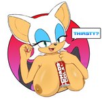 anthro areola bat bedroom_eyes beverage_can big_breasts breasts chaos_cola english_text female hi_res huge_breasts jenokamui looking_at_viewer mammal narrowed_eyes nipples nude rouge_the_bat seductive sega smile solo sonic_the_hedgehog_(series) speech_bubble text wings