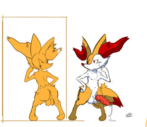animal_genitalia anthro backsack balls black_body black_fur bodily_fluids butt canine_genitalia cum cum_drip dripping erection fur genital_fluids genitals knot knotted_penis male mirror nude penis presenting presenting_hindquarters red_body red_fur reflection sweat white_body white_fur yellow_body yellow_fur ponduanpondering nintendo pokemon braixen canid canine fox generation_6_pokemon mammal pokemon_(species) true_fox hi_res sketch