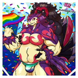 anthro belly belly_grab black_body black_feathers chest_grab clothing confetti duo feathers flag fur grin hair hug hugging_another hugging_from_behind jockstrap lgbt_pride male male/male markings multicolored_body multicolored_fur multicolored_hair nipples overweight pride_color_accessory pride_color_background pride_color_clothing pride_color_flag pride_color_underwear pride_colors purple_body purple_fur red_markings simple_background smile underwear yellow_body yellow_fur kuroinsolitude lavendertyph lgbt_pride_month nintendo pokemon lavender_(typhhyena) avian bird corvid corvus_(genus) crow generation_2_pokemon generation_8_pokemon hisuian_form hisuian_typhlosion oscine passerine pokemon_(species) regional_form_(pokemon) typhlosion 1:1 absurd_res digital_media_(artwork) hi_res
