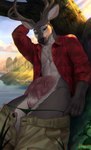 andromorph anthro antlers clothed clothing fur genitals hair horn intersex nipples outside panties panties_down partially_clothed plant pussy solo teats tree udders underwear underwear_down acupa jayne_doe cervine deer mammal absurd_res digital_media_(artwork) hi_res
