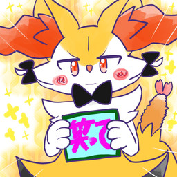 ambiguous_anthro ambiguous_gender anthro biped blank_expression blush blush_stickers bow_tie food front_view holding_object holding_sign looking_at_viewer object_in_tail shrimp_(food) sign simple_background solo sparkles spiral_blush tail text annyui0611 nintendo pokemon braixen canid generation_6_pokemon mammal pokemon_(species) 1:1 2024 digital_drawing_(artwork) digital_media_(artwork) half-length_portrait hi_res japanese_description japanese_text portrait translated translated_description