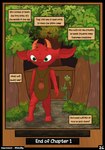 age_difference amphibian comic demon english_text forest frog group hi_res horn humanoid imp impventure irko_(impventure) male plant pouch_(clothing) red_body shrub teeth text tree whitesky young young_humanoid young_male younger_male