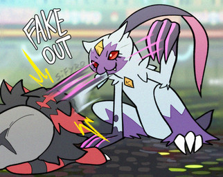 bapping bullying claws competitive_pokemon_lore humor leaf long_ears text blitzdrachin conditional_dnp nintendo pokemon pokemon_champions_(game) domestic_cat felid feline felis generation_7_pokemon generation_8_pokemon incineroar mammal pokemon_(species) sneasler english_text meme