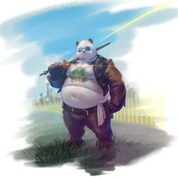 anthro belly big_belly bottomwear clothing detailed_background eyewear fur kemono male navel outside overweight overweight_male pants shirt solo standing sunglasses topwear weapon white_body white_fur guadr arknights arknights_endfield hypergryph studio_montagne da_pan_(arknights) bear giant_panda mammal 1:1 2026 absurd_res hi_res