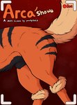 animal_genitalia arcanine canid canine comic cover cover_art cover_page feral fluffy fluffy_tail fully_sheathed generation_1_pokemon genitals hi_res male mammal nintendo parooty pokemon pokemon_(species) recording red_background sheath simple_background solo tail wrist_fluff