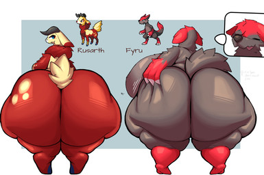 alternate_body_type anthro big_breasts big_butt breasts brown_body brown_fur butt butt_chart duo female fur happy huge_breasts huge_butt hyper hyper_breasts hyper_butt looking_back multicolored_body multicolored_fur red_body red_fur relieved rusarth scratches scratching smile speech_bubble two_tone_body two_tone_fur lightmizano evocreo canid canine creo_(species) deer fyru mammal hi_res signature